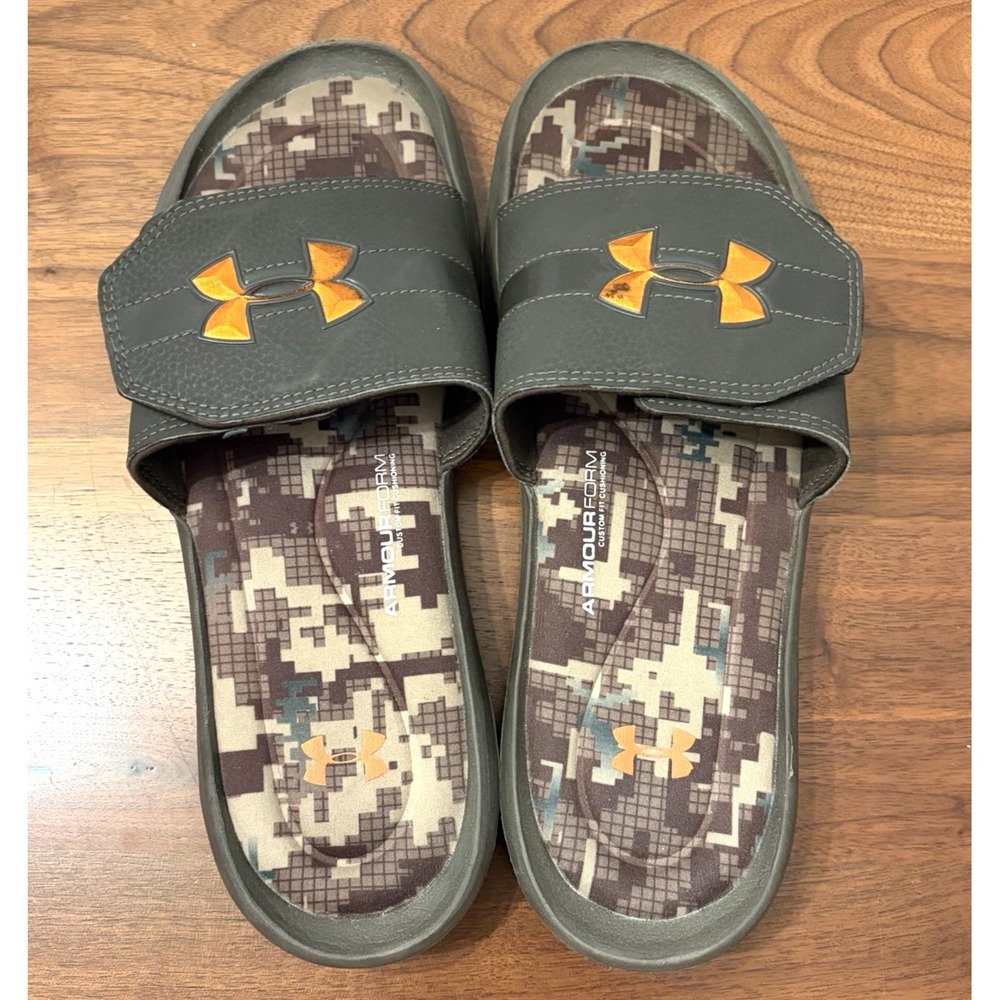 Under Armour Ignite Realtree Camo Slides Mens 12 Orange Logo Sandals 1226760-235